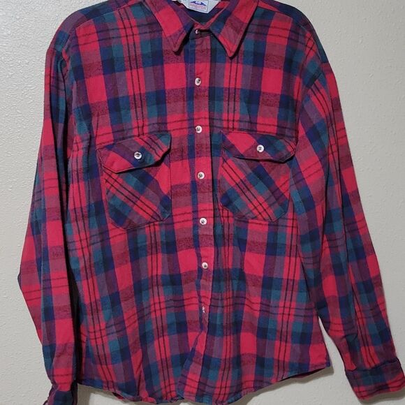 Vintage Dakota by Five Brother USA Plaid Flannel Shirt Men’s XL Red Blue Cotton - Picture 2 of 7